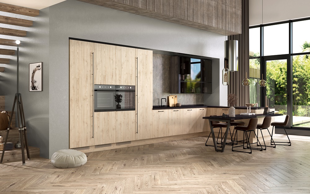 Кухня Стоун Вуд с тонированными стёклами